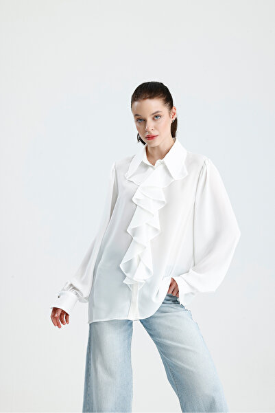 missaze Volanlı Şifon Gömlek Beyaz