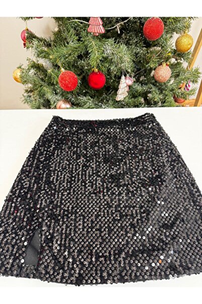 ARONA Siyah Pullu Payetli Mini Etek Yılbaşı Koleksiyonu