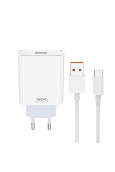 XO Design Mains Charger With USB-C Cable L164, 30W, 1 x USB-A, White