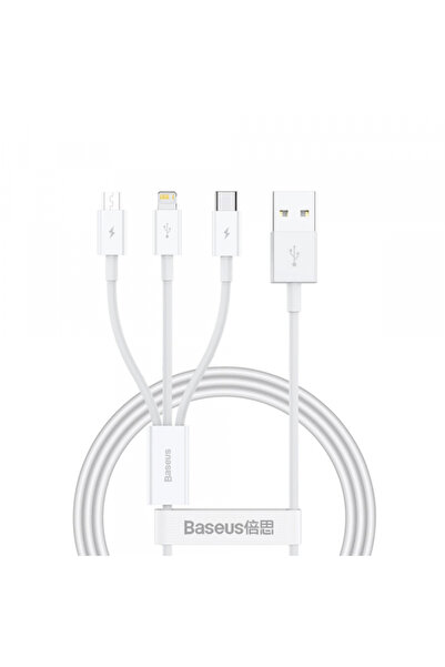 Baseus Cablu Incarcare USB-A - Lightning / microUSB / USB-C Superior 3in1 Series, 20W, 1m, Alb