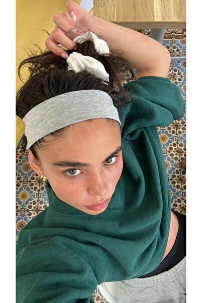 Jeevee Pamuklu Açık Gri Esnek Yumuşak Saç Bandı Bandana Yoga Pilates Saç Akse...