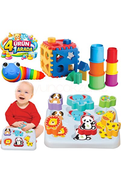 OyuncakZade Esnek Tırtıl + Neşeli Hayvanlar Bultak + 6'Lı Sevimli Kule + Kare...