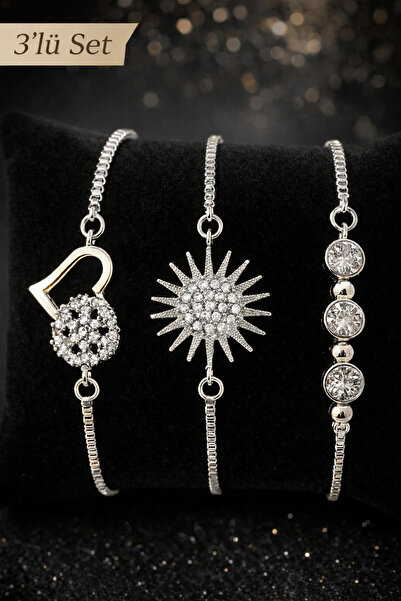 Merand Silver Color Steel Zircon Stone 3-Piece Women's Bracelet Set |   Stylish & Elegant Gift Combination