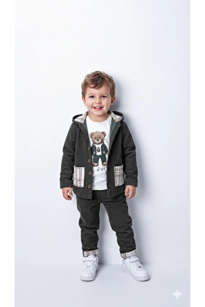 Bontino Αγορίστικη ζακέτα από 100% βαμβακερό βελούδο, παντελόνι και μακρυμάνι...