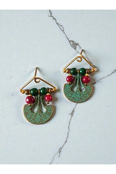 dela otantik Authentic Bohemian Green and Red Women's Earrings - Handmade Beaded Bijouterie Jewelry