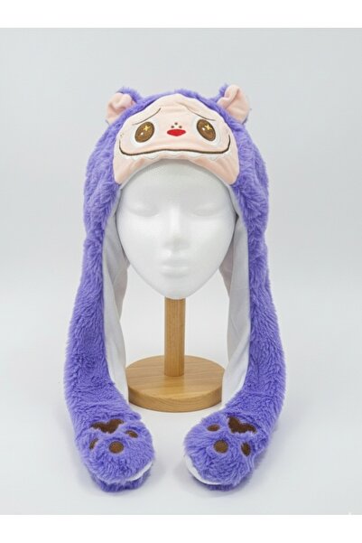 Meyra Accessories labubu figürlü mor ışıklı kulakları hareketli peluş şapka h...