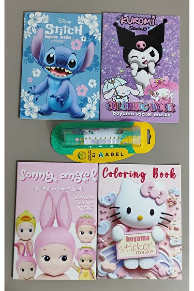 ada çanta kırtasiye 4 adet stickerli boyama kitabı ve 12 li adel tüp kuru boy...