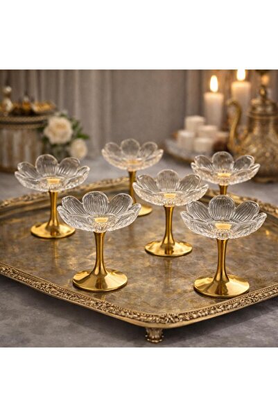 decovien Elegantly Designed 6-Piece Glass Turkish Delight Bowl with Stand