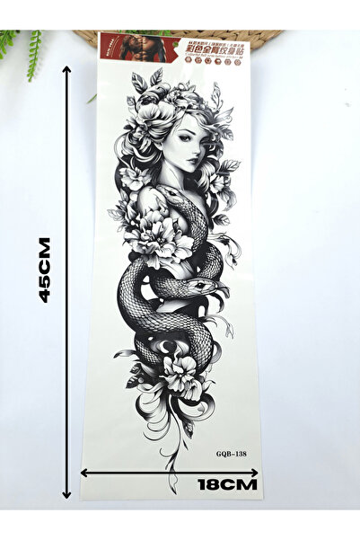 Butik Komple Kol Yılan Kadın Ve Çiçek Desenli Geçici Vücut Dövmesi Tattoo 1-2...