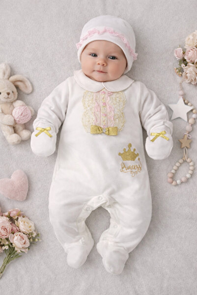 Arı Bebe Baby Girl Fancy Peter Pan collar Piece Velvet Jumpsuit