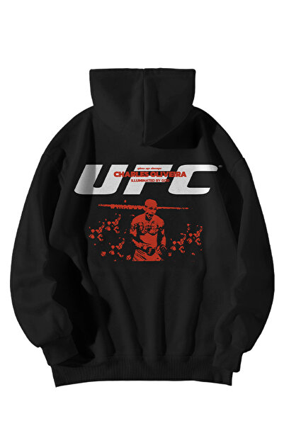 GlowUP هوديي للجنسين باللون الأسود UFC Charles Oliveira مطبوع قصة فضفاضة مع ج...