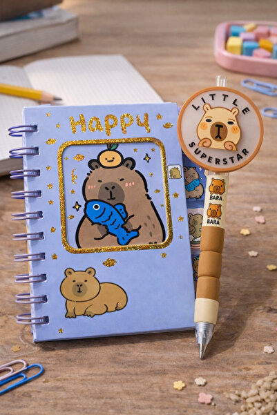 matheon Capybara Spiral Notebook and Pen Set |   Kawaii Design 2-Piece Statio...