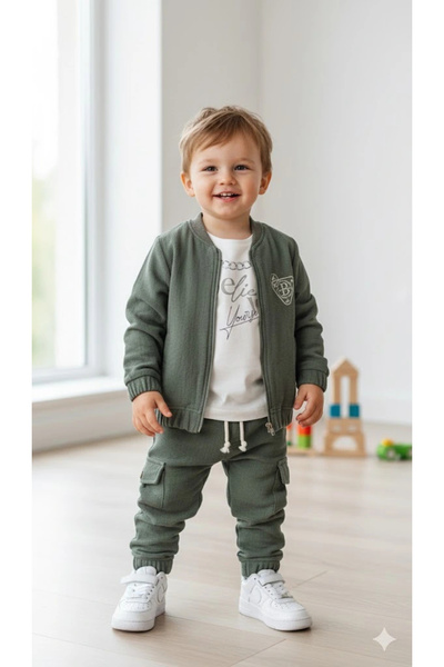 Bontino Boys' Sweatshirt, Cardigan and Pants 100% Cotton 3-Piece Sports Set