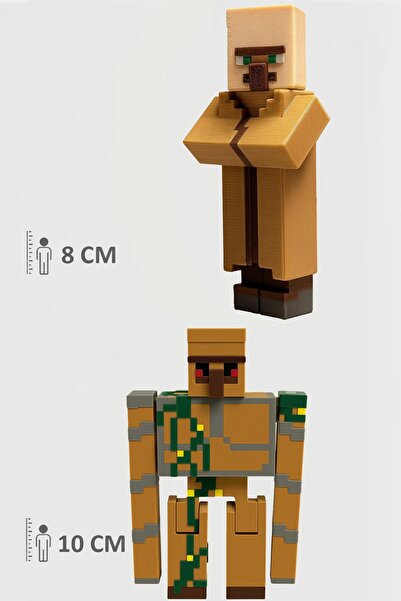 FigürDizayn Minecraft Köylü Villager ve Golem İron Set Hareketli Eklemli Figür