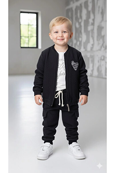Bontino Boys' Sweatshirt, Cardigan and Pants 100% Cotton 3-Piece Sports Set