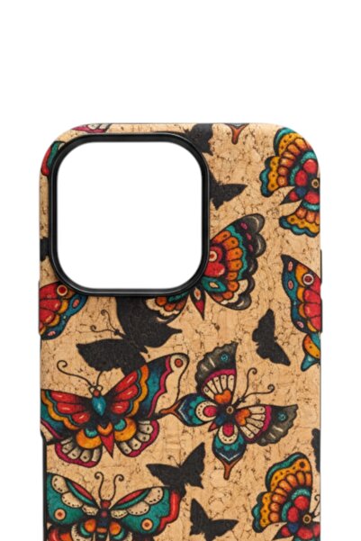 PiyasaSepeti iPhone 16 Pro Max Natural Mushroom Textured Magsafe Case Vintage Butterfly