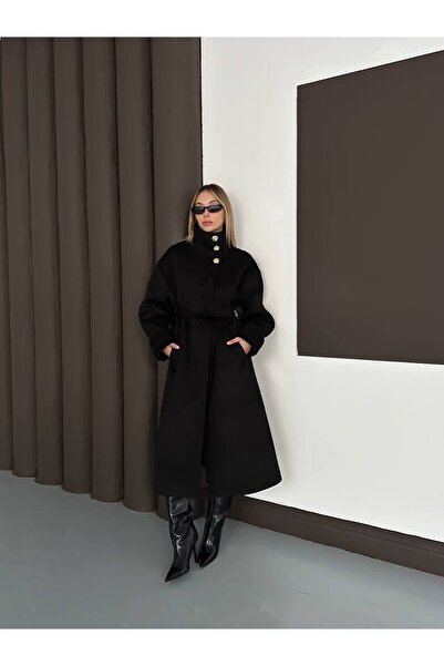 Sempre Belted High Collar Oversized Long Cashmere Coat ✨