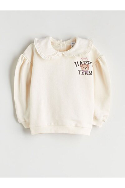 LC Waikiki Lcw Baby Peter Pan collar Printed Baby Girl Sweatshirt