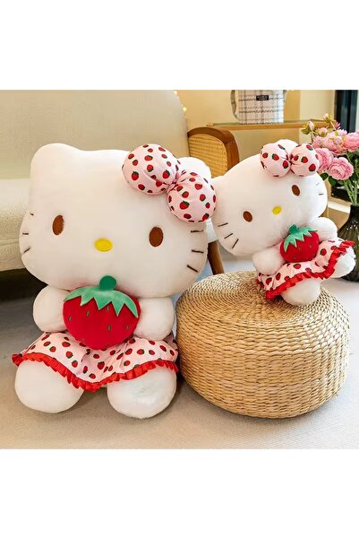 Techmarketi Çilekli Hello Kitty peluş ithal kumaş birinci kalite yumuşak uyku...