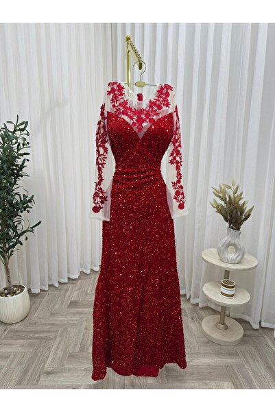 haninline Red sequined evening dress