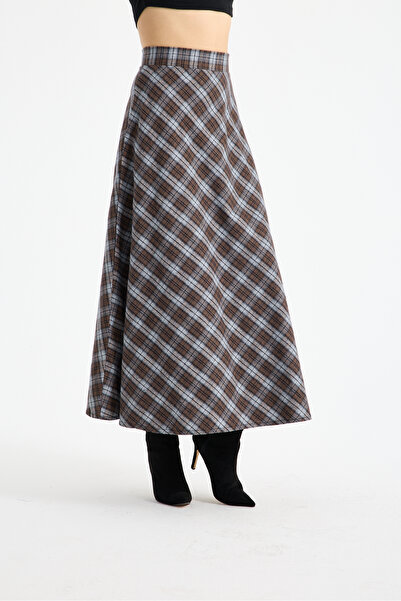 PINTORE Women's Plaid Patterned Long Skirt