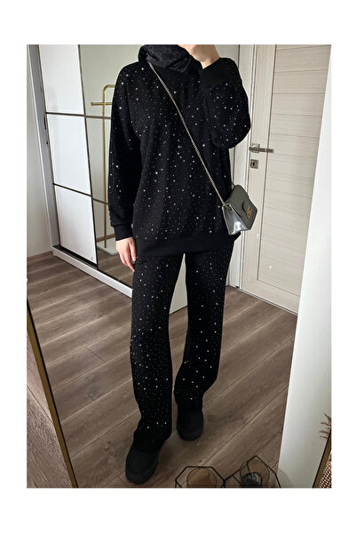 DARK WOMAN طقم ملابس رياضية مرصع بالأحجار