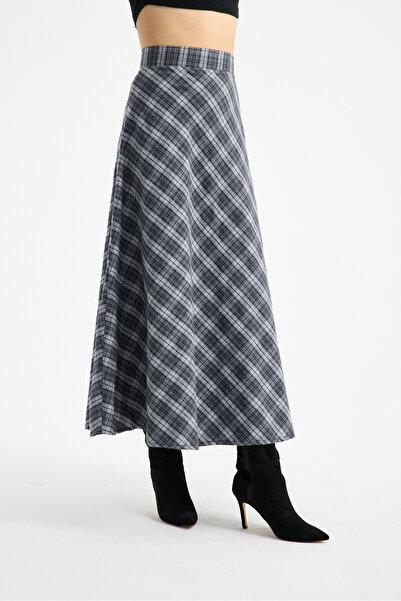 PINTORE Women's Plaid Patterned Long Skirt