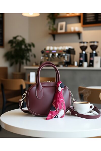 Designist Bordo Fularlı Mini Çanta