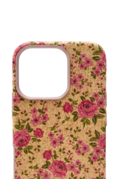 PiyasaSepeti iPhone 16 Pro 6.3\" Natural Cork Textured Magsafe Case Pink Floral