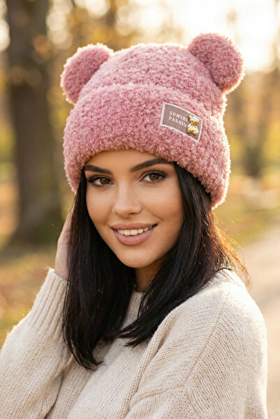Kapin İçi Polarlı Peluş Bere - Pembe