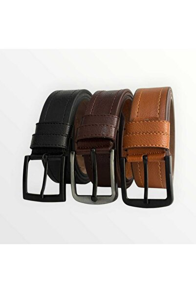 Mia Belt Men's Belt 3-Pack Black Tan Brown Suitable for Jeans and Canvas Pants (4.5cm Model Stitched)
