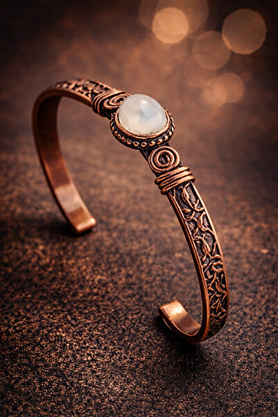 İyyaKee Kadın Bakır Bileklik Taşlı Kelepçe Bilezik