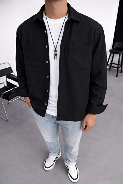 FıttingRoom Oversize Cotton Stamp Black Shirt