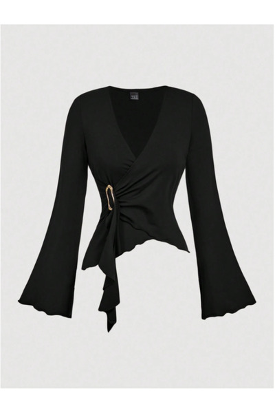 blck & premium Asimetrik Toka Detaylı İspanyol Kol Bluz