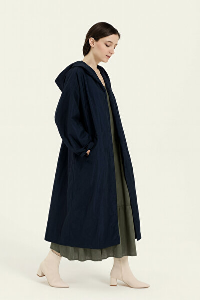 TAŞDELEN AVM Raincoat with Long Hat and Pocket Detail Italian Water Resistant