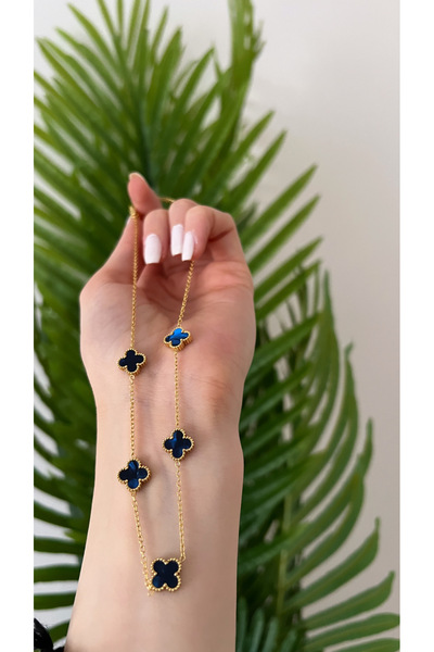 STİL NOKTA Çelik Van Cleef Sedefli Parlemet Mavisi Kolye Kararma Yapmaz