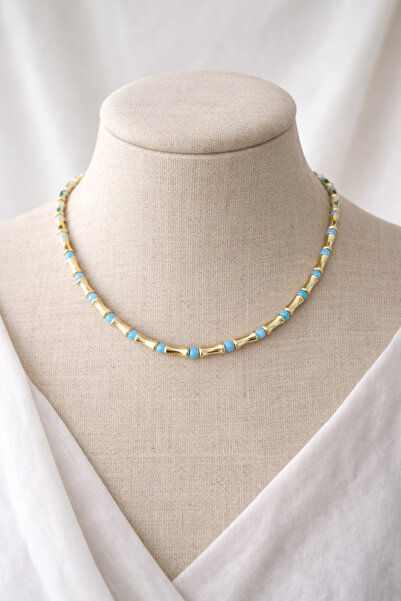 diğer 111 Altın Detaylı Turkuaz Boncuklu Şık Kolye