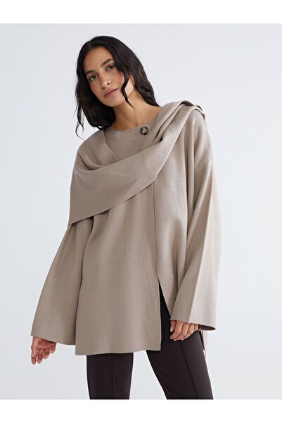 LC Waikiki Oversized Women's Knitwear Sweater with Scarf Detail
