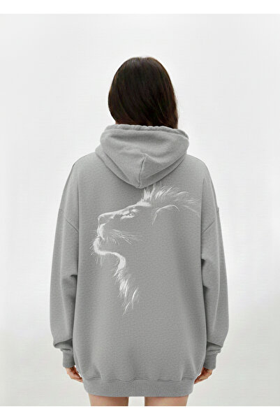 Mayer Butik Unisex Men/Women Lion on the Back Printed Oversized Hooded Sweatshirt