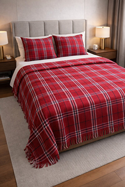 LUNGA VİTA Plaid Blanket Checkered Waffle 100% Cotton Tv and Sofa Blanket Wide Flexible Structure