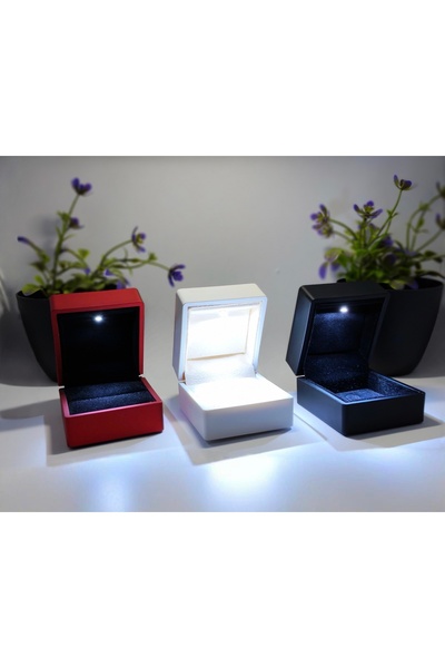 TALMİRA IŞIKLI YÜZÜK TEKTAŞ PIRLANTA ALYANS KUTUSU ( 3 ADET KIRMIZI & BEYAZ &...