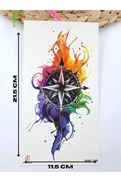 Butik Orta Boy Pusula Desenli Renkli Geçici Vücut Dövmesi Tattoo 1-2 Hafta Ka...