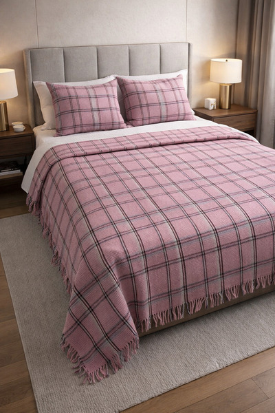 LUNGA VİTA Plaid Blanket Checkered Waffle 100% Cotton Tv and Sofa Blanket Wide Flexible Structure