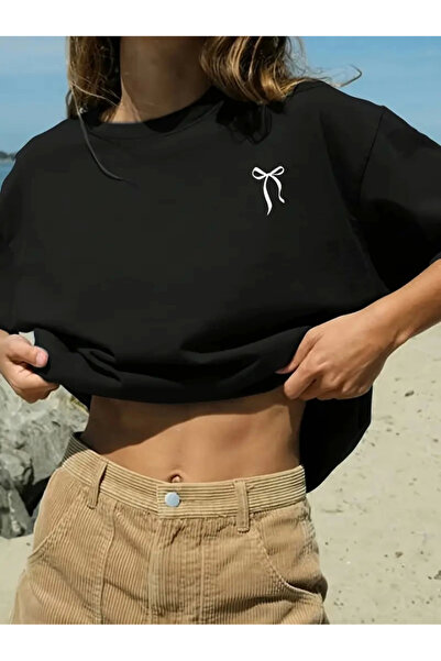 byasafkids تي شيرت أسود كبير الحجم مطبوع عليه فيونكة للجنسين - أسود