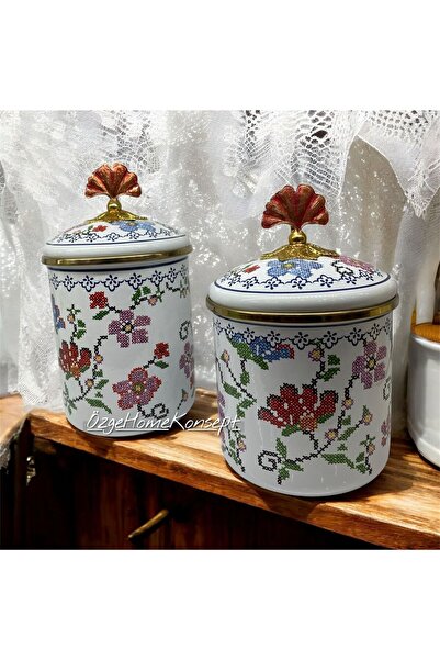 missbety Emaye 2’li Baharat Kavanoz Takımı – Kapaklı, Çiçek Desenli, Dekorati...