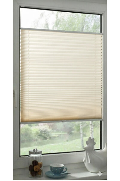 perde zamanı Krem Plise Katlanır Cam Balkon Perdesi-Ofis Perdesi-Ev Perdesi -Plise Perde(VİDALI-KANCALI)