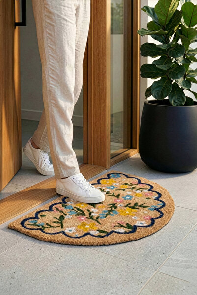 moontime alaçatı Yarım Daire Kıl Çiçekli Kapı Paspası 40x60, Şık ve Kullanışl...