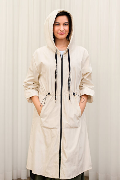 TAŞDELEN AVM Raincoat with Long Hat and Pocket Detail Italian Water Resistant