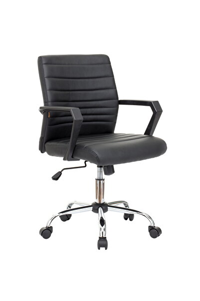 QMOBILI Scaun birou ERGOS Negru, piele ecologica, manere fixe PP, mecanism balans, baza metal cromat