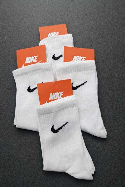 KAYLANIN DÜNYASI Unisex White Logo Detailed Casual Socks Set of 4 36-41 Women Men Sports Socks